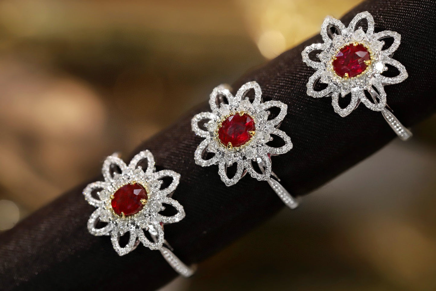 Fancy Ruby Diamond Flower Ring, 18K Solid Ruby Diamond Ring