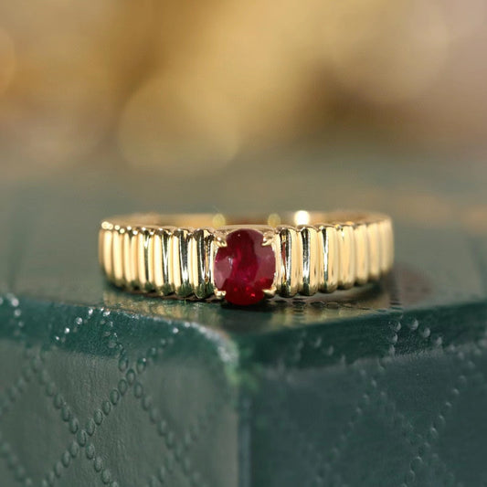 Vintage Ruby Band, 18K Solid Gold Ruby Ring