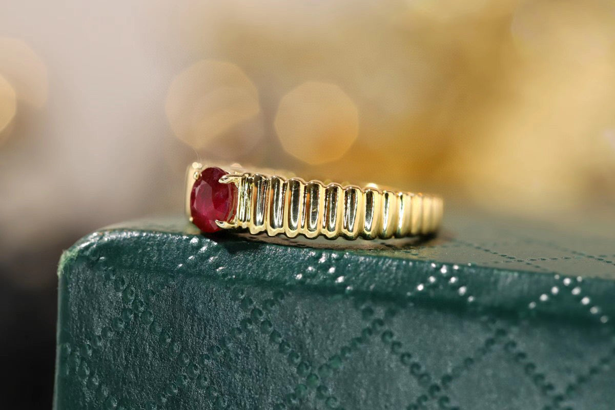 Vintage Ruby Band, 18K Solid Gold Ruby Ring