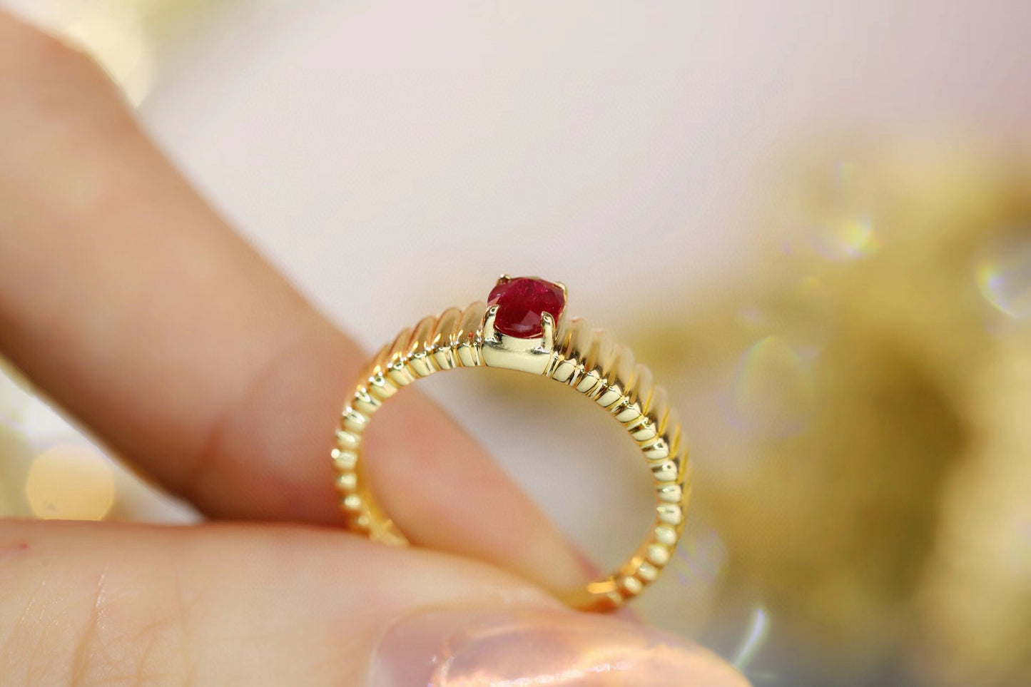 Vintage Ruby Band, 18K Solid Gold Ruby Ring