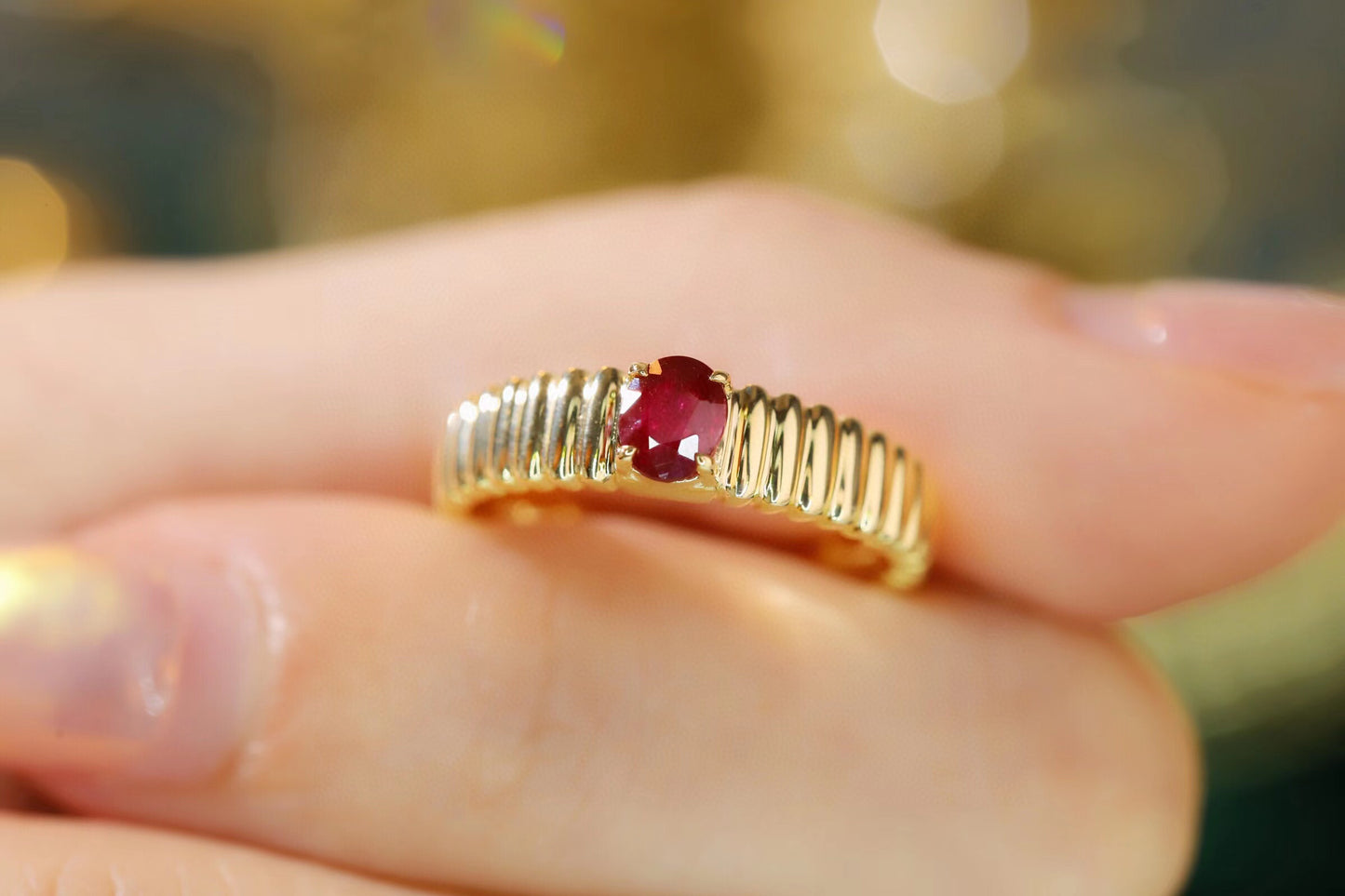 Vintage Ruby Band, 18K Solid Gold Ruby Ring