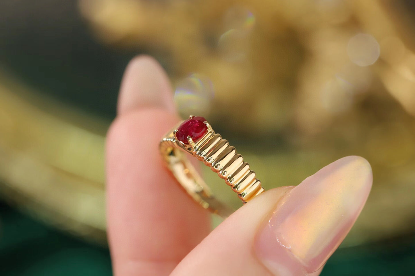 Vintage Ruby Band, 18K Solid Gold Ruby Ring