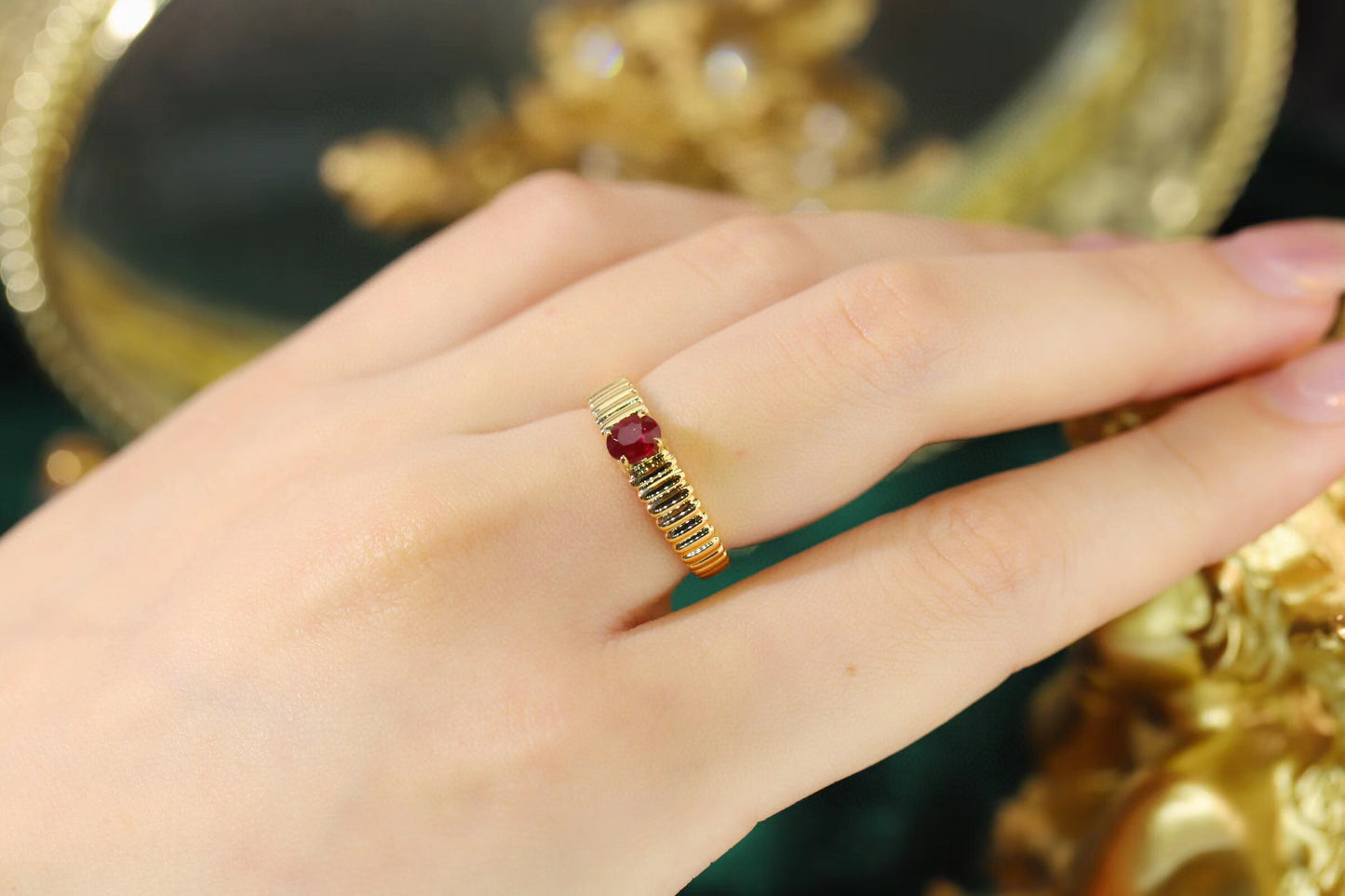 Vintage Ruby Band, 18K Solid Gold Ruby Ring