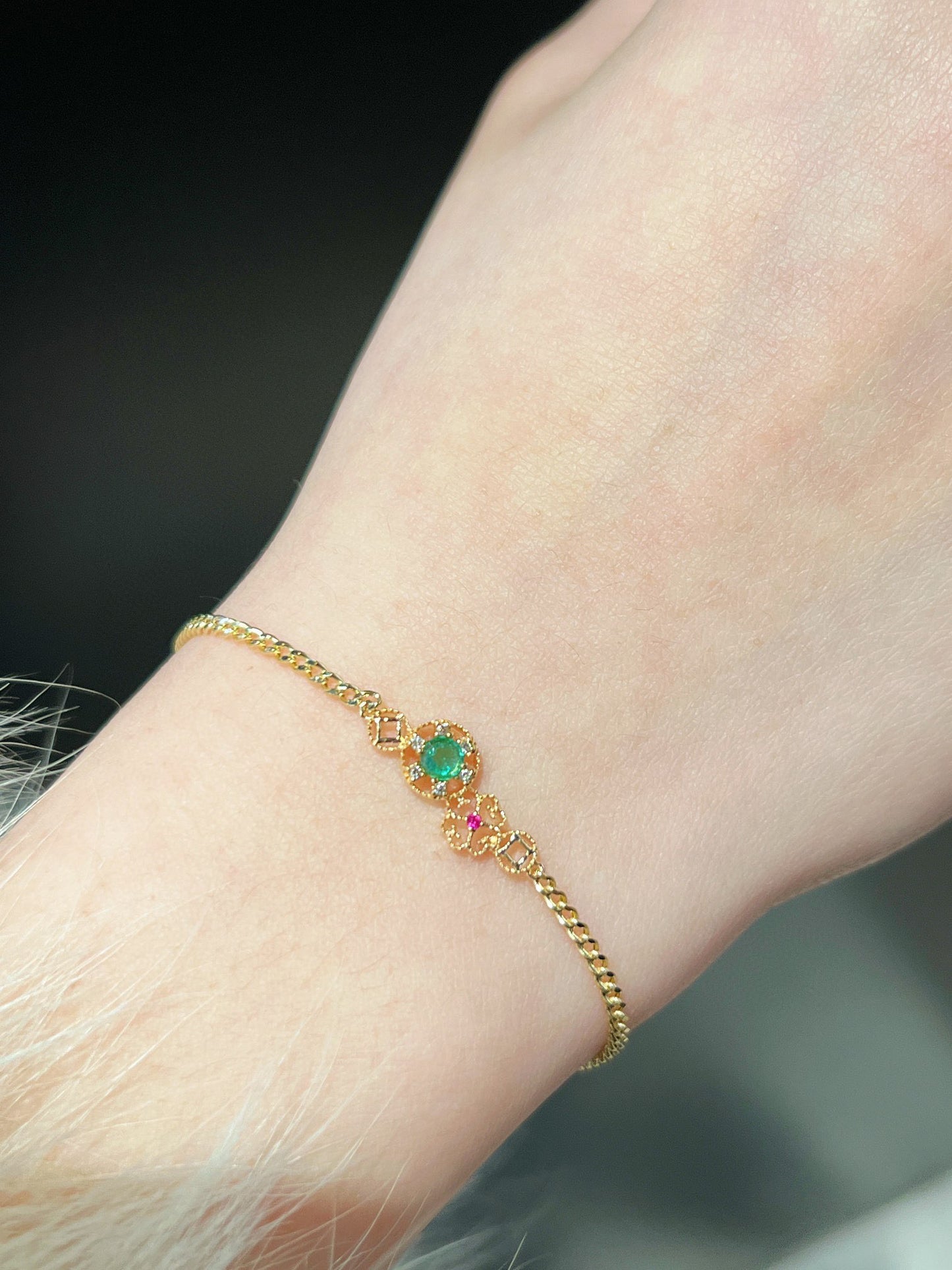 vArt Deco Gold Emerald Bracelet/Real Gold Emerald Ruby Bracelet