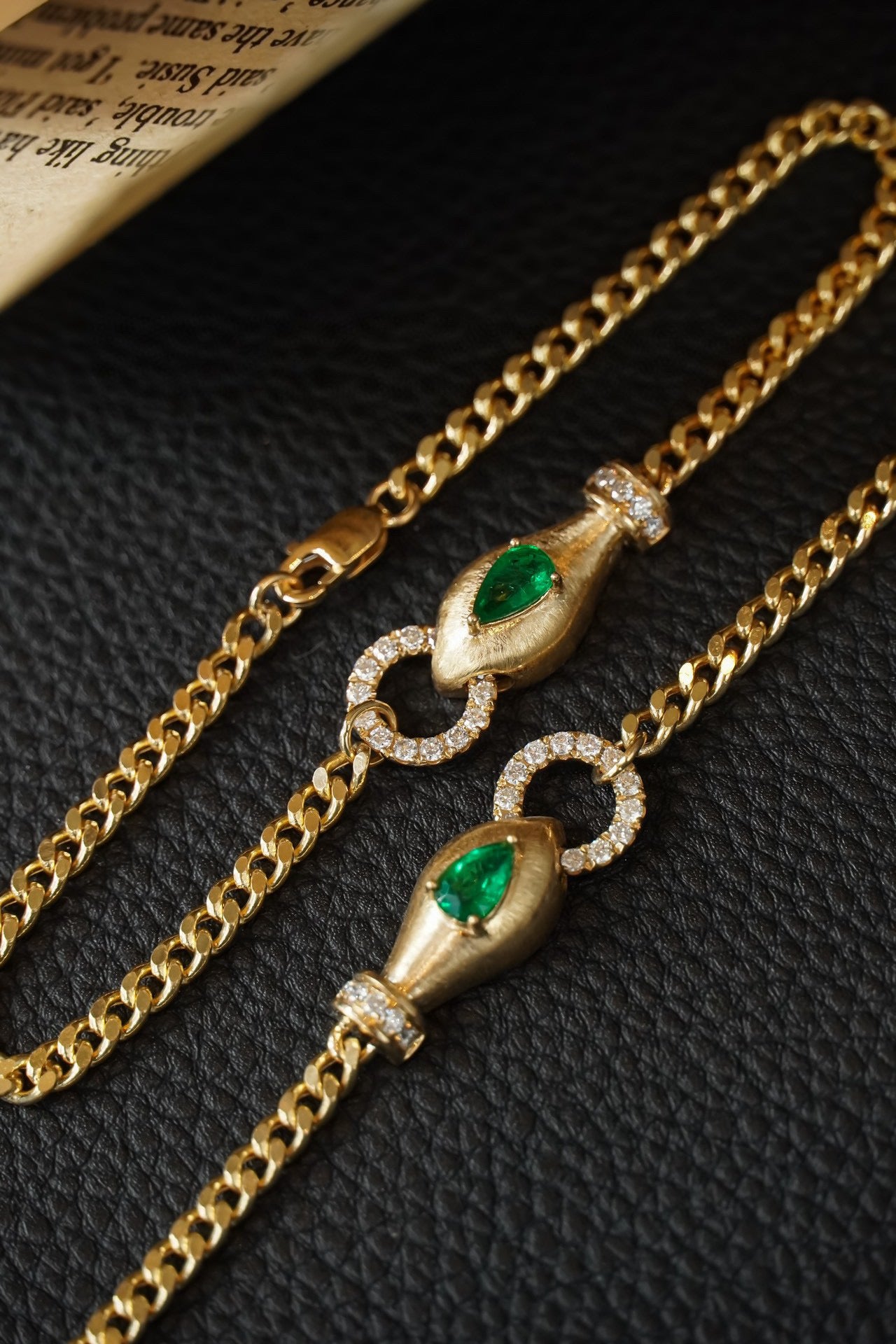 Vintage Snake Emerald Bracelet, 18K Solid Gold Emerald Diamond Bracelet