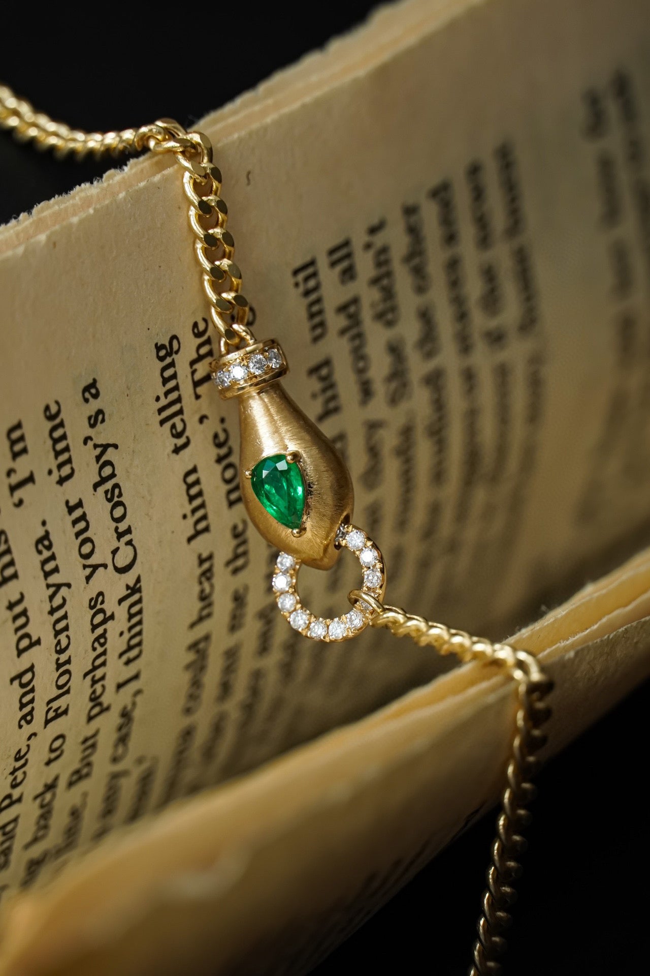 Vintage Snake Emerald Bracelet, 18K Solid Gold Emerald Diamond Bracelet