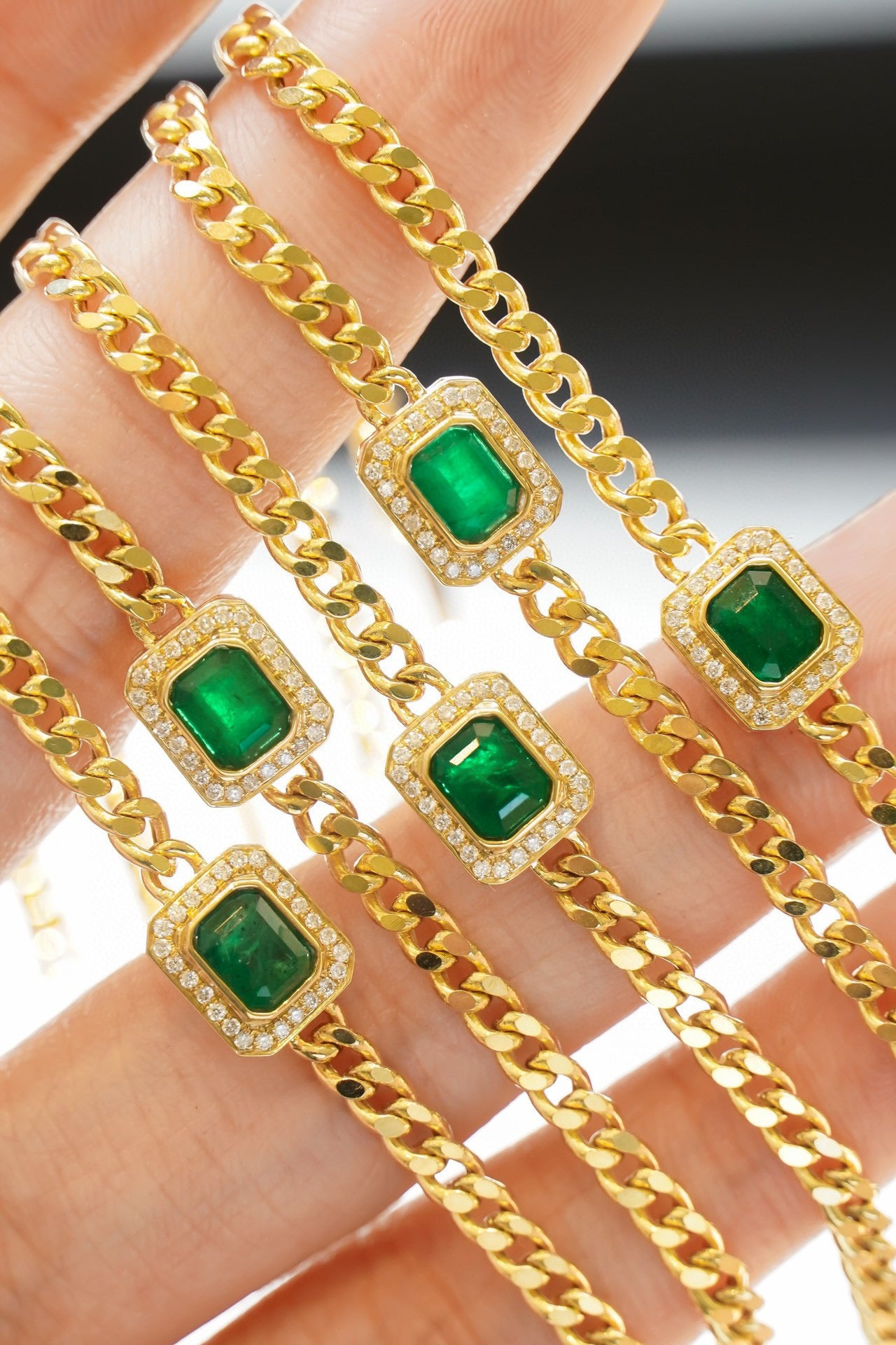 Vintage Emerald Diamond Bracelet, 18K Solid Gold Emerald Diamond Bracelet