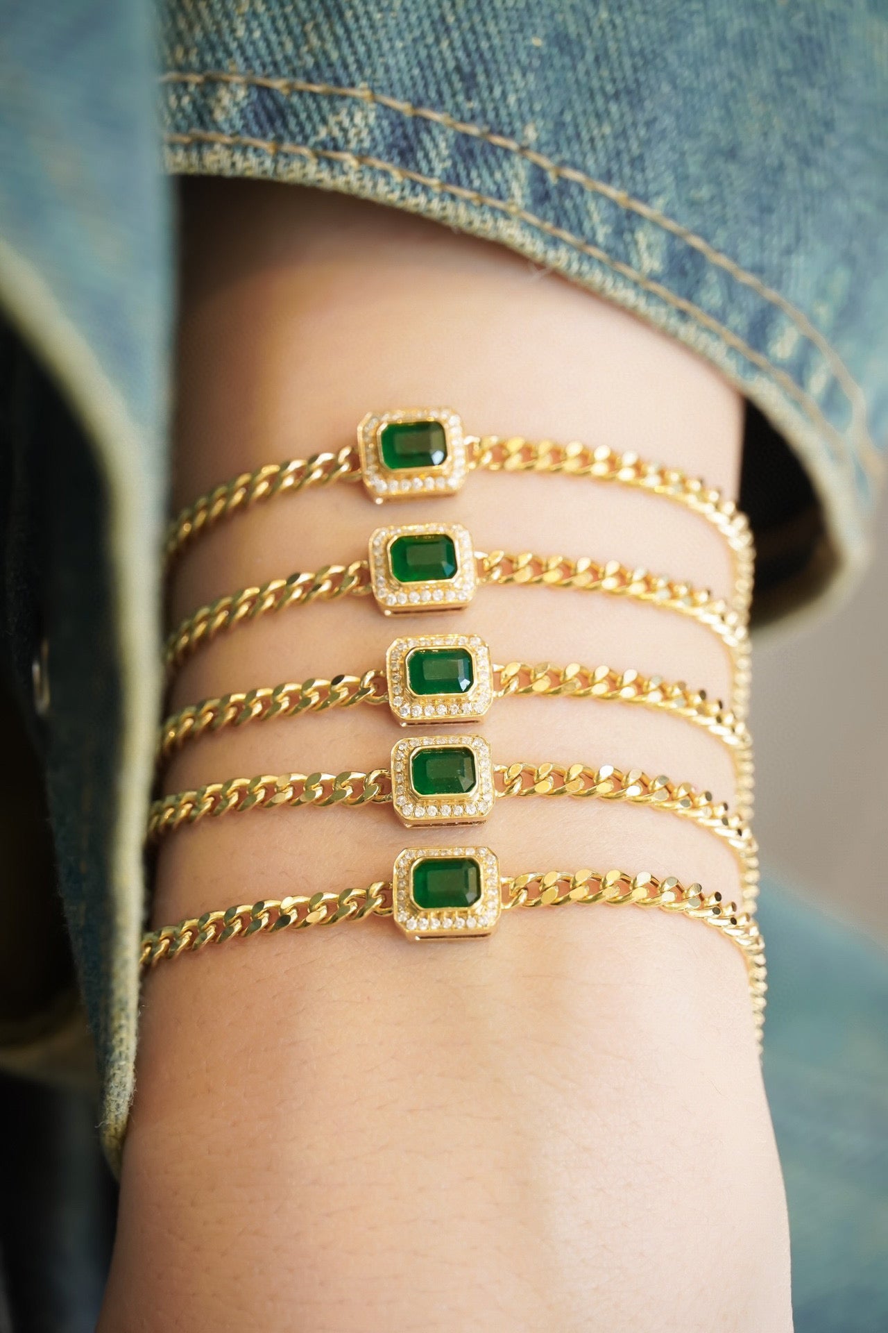 Vintage Emerald Diamond Bracelet, 18K Solid Gold Emerald Diamond Bracelet