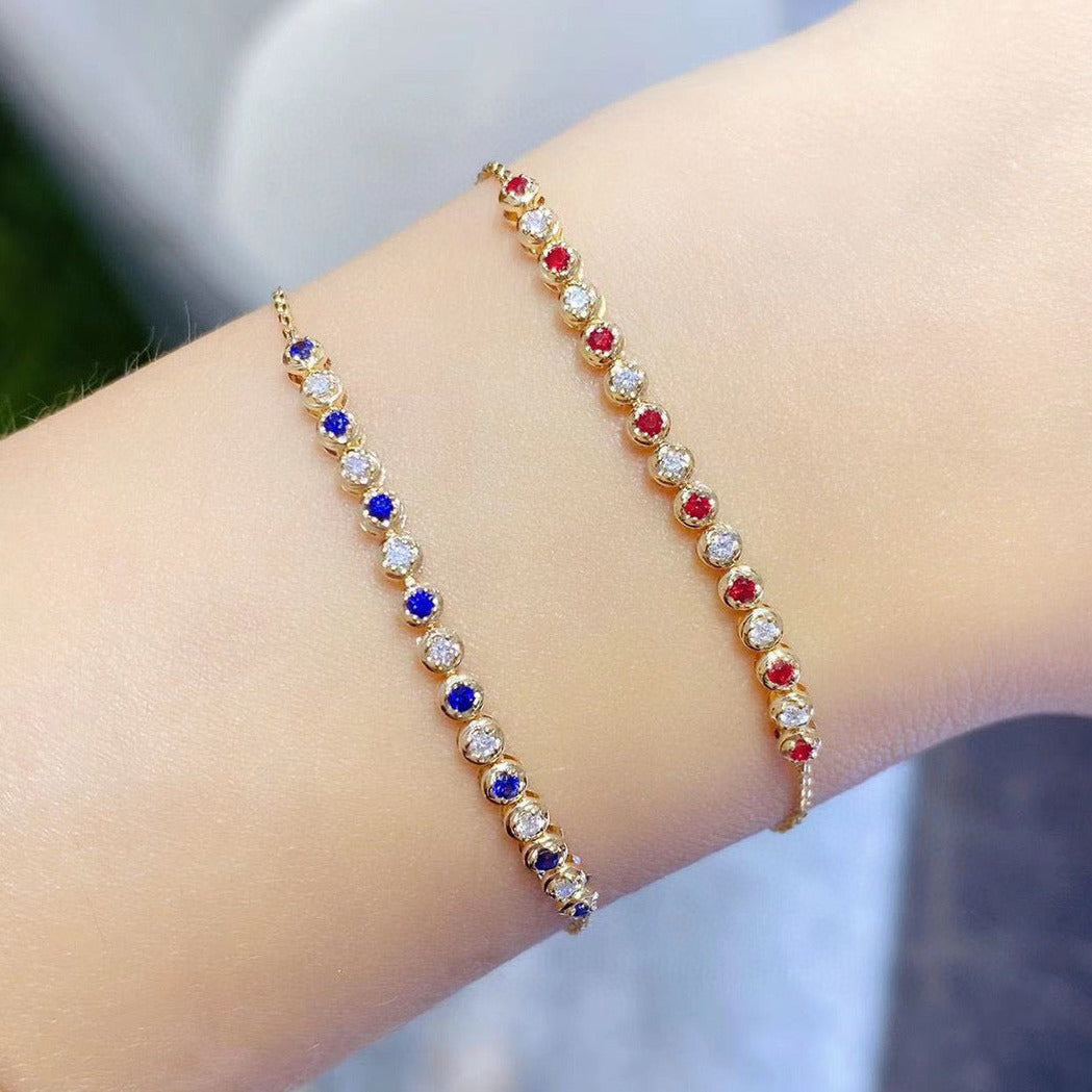 Sapphire Diamond Bracelet, Ruby Diamond Bracelet , 18K Solid Gold Ruby, Sapphire Diamond Bracelet