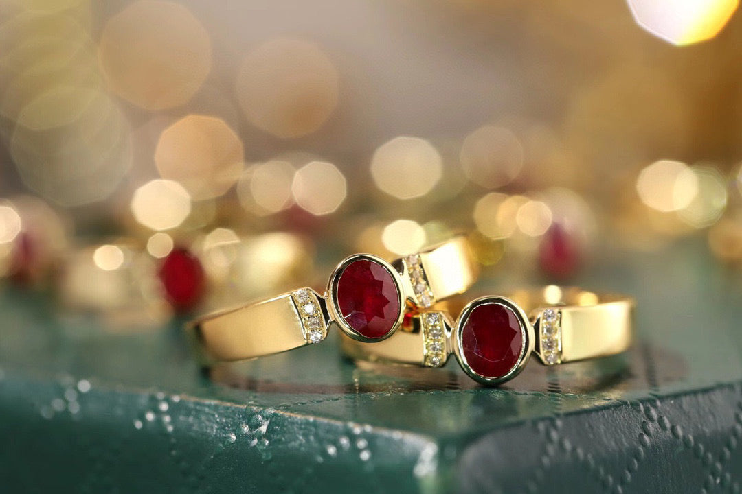 Vintage Ruby Diamond Band,18K Solid Gold Ruby and Diamond Ring