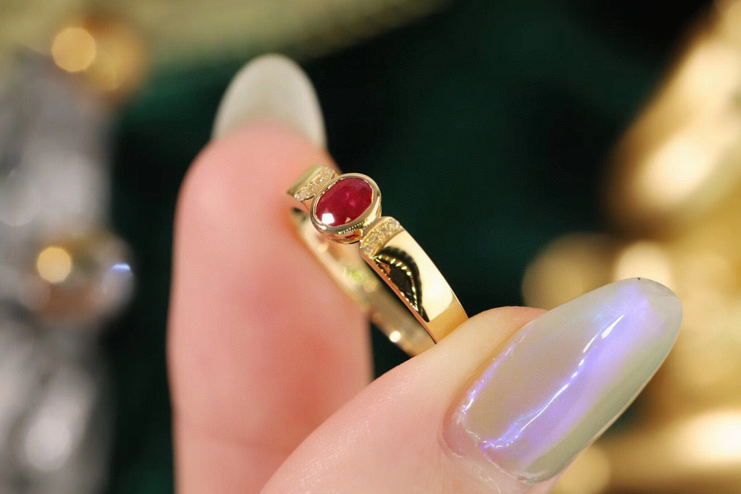 Vintage Ruby Diamond Band,18K Solid Gold Ruby and Diamond Ring