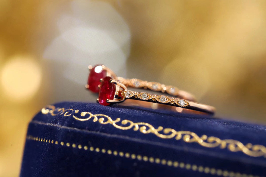 18K Solid Gold Ruby Diamond Ring