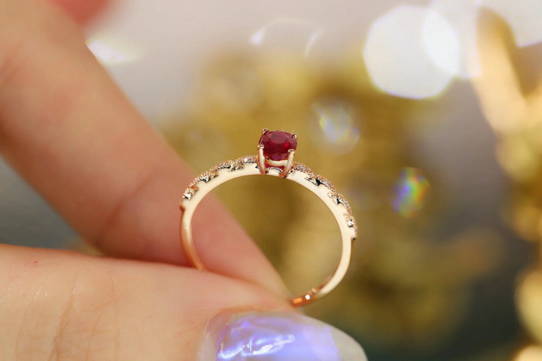 18K Solid Gold Ruby Diamond Ring