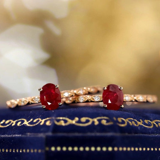 18K Solid Gold Ruby Diamond Ring