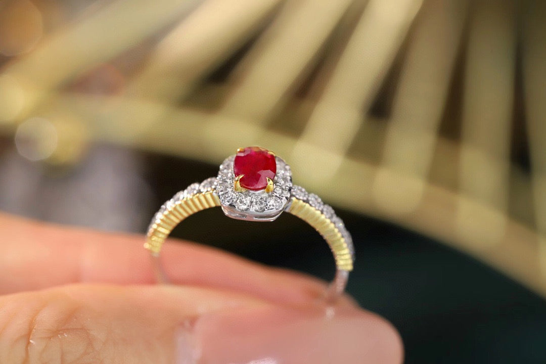 Art Deco 18K Solid Gold Ruby Diamond Ring