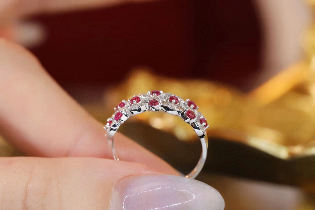 Art Deco 18K Solid Gold  Ruby Diamond Band