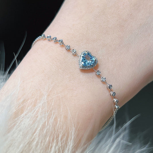 18K Solid gold Aquamarine Diamond Heart bracelet