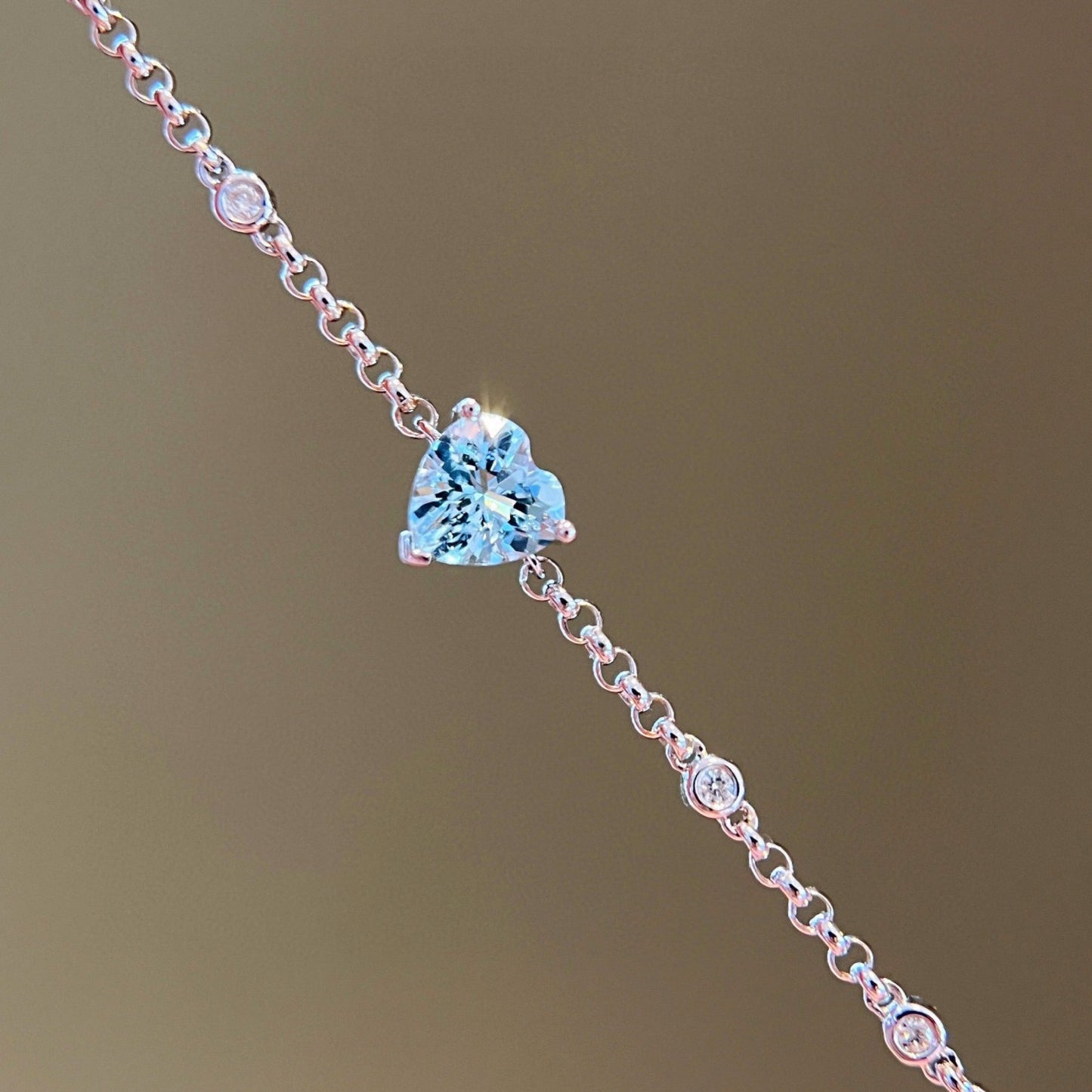 Heart Aquamarine Bracelet, 18K Solid gold Natural Aquamarine diamond Bracelet