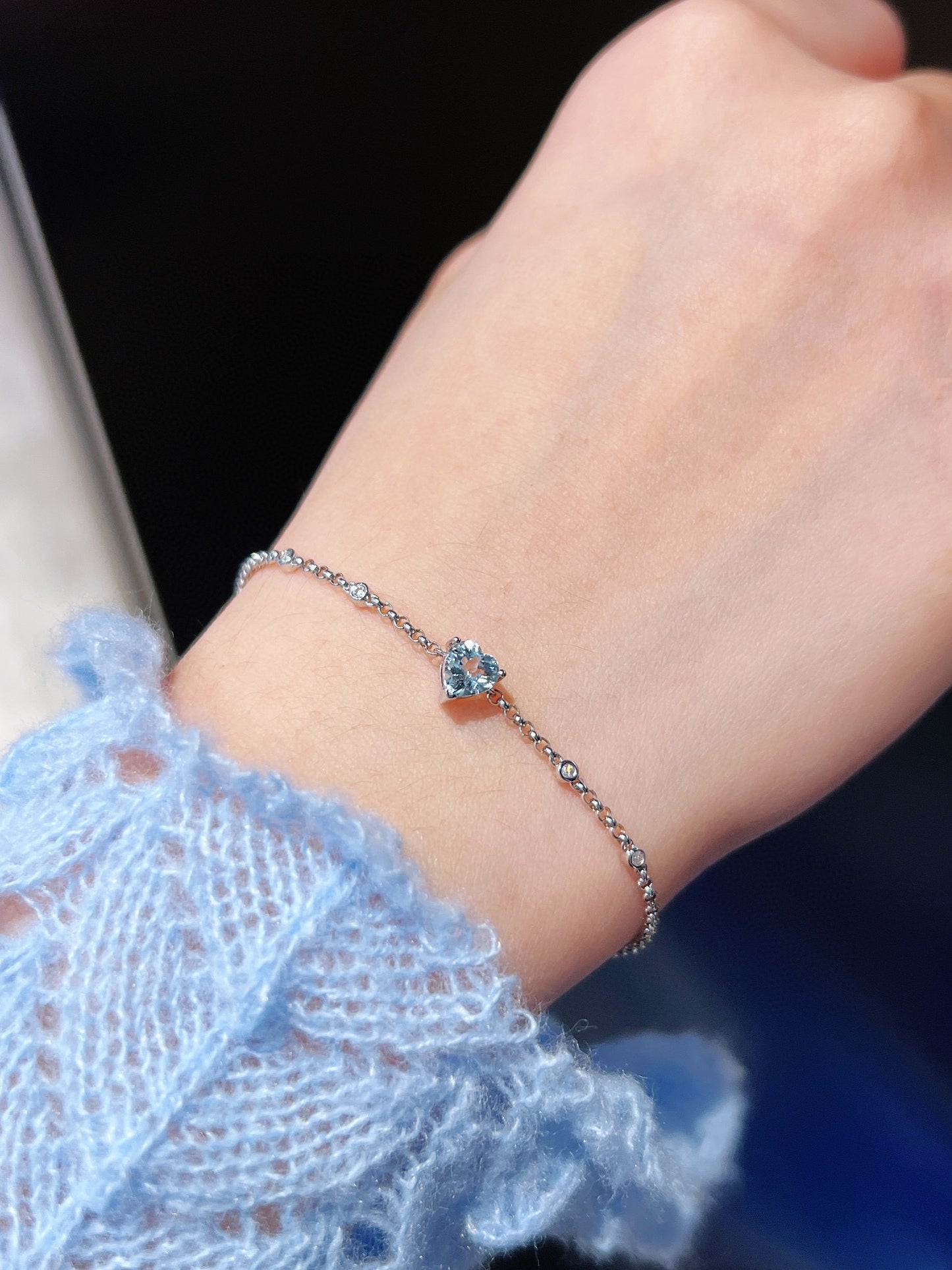 Heart Aquamarine Bracelet, 18K Solid gold Natural Aquamarine diamond Bracelet