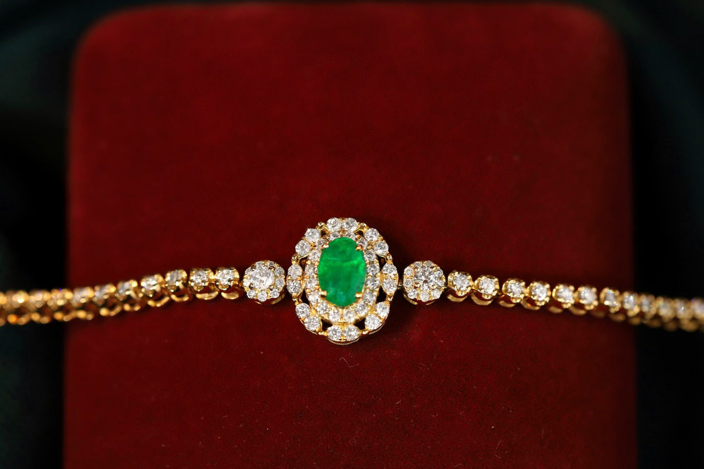 Art Deco 18K Solid Gold Emerald Diamond Bracelet