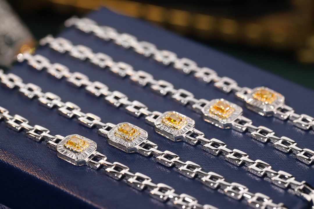 18K Solid Gold Yellow Diamond Bracelet