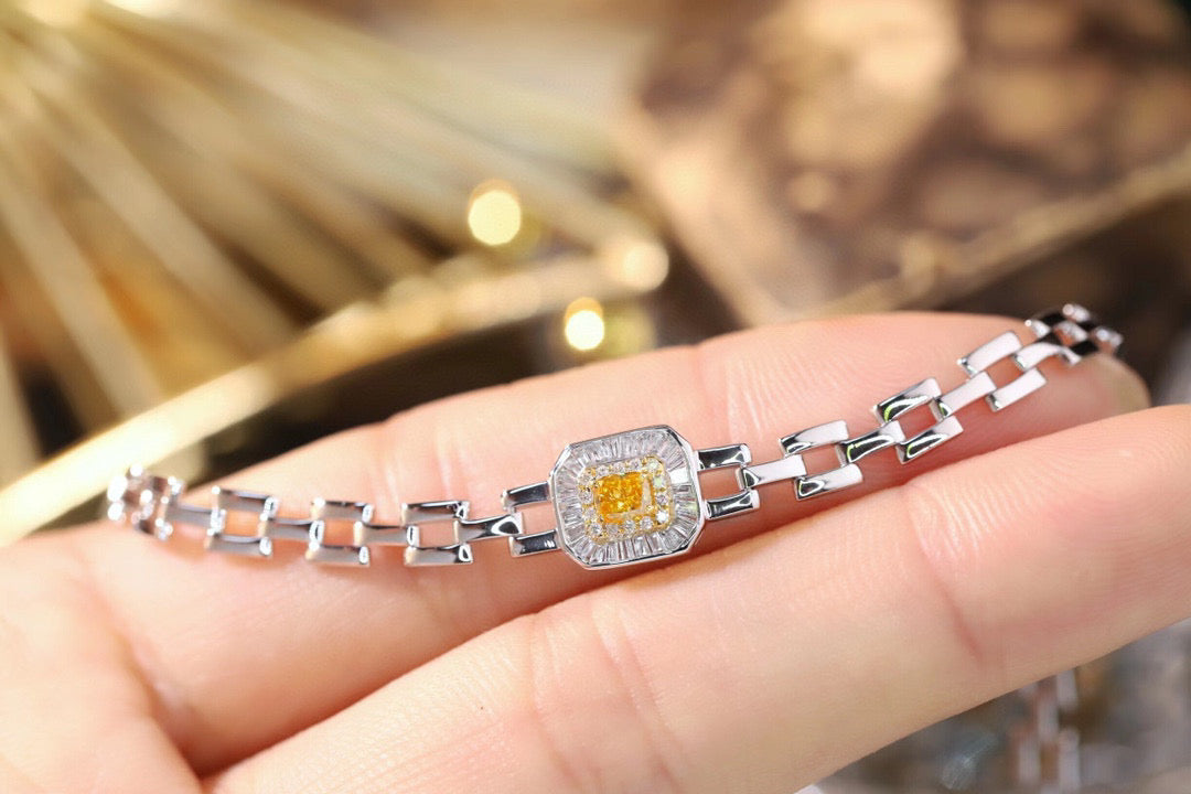 18K Solid Gold Yellow Diamond Bracelet