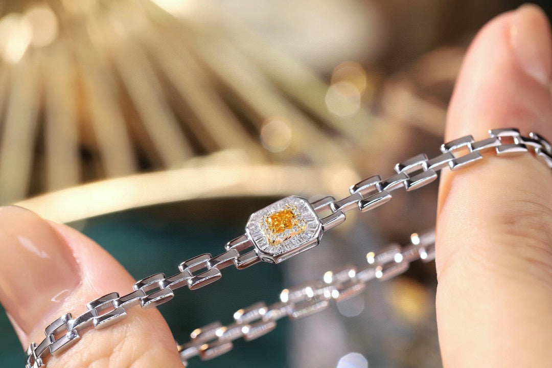 18K Solid Gold Yellow Diamond Bracelet