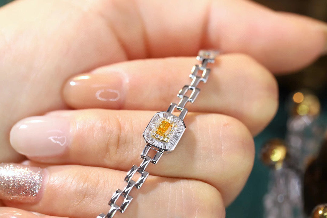 18K Solid Gold Yellow Diamond Bracelet