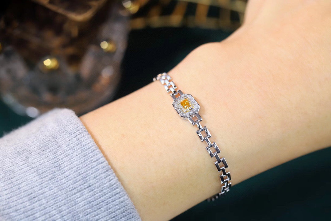 18K Solid Gold Yellow Diamond Bracelet