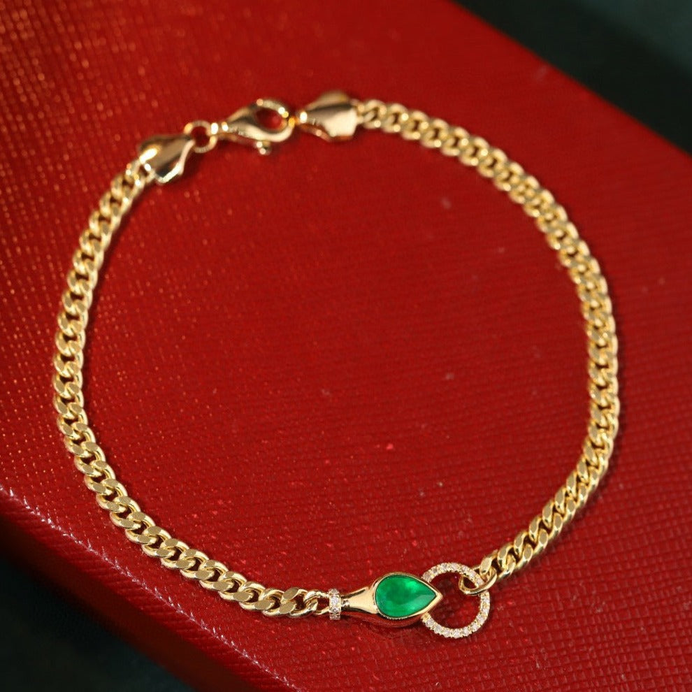 18K Solid Gold Emerald Diamond Bracelet