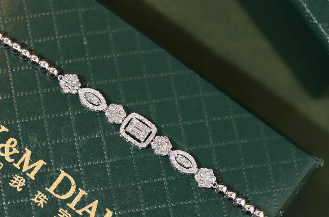 Fancy 18K Solid Gold Diamond Bracelet