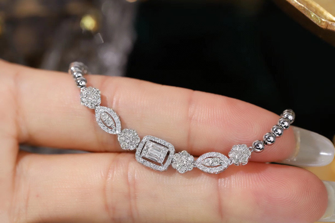 Fancy 18K Solid Gold Diamond Bracelet