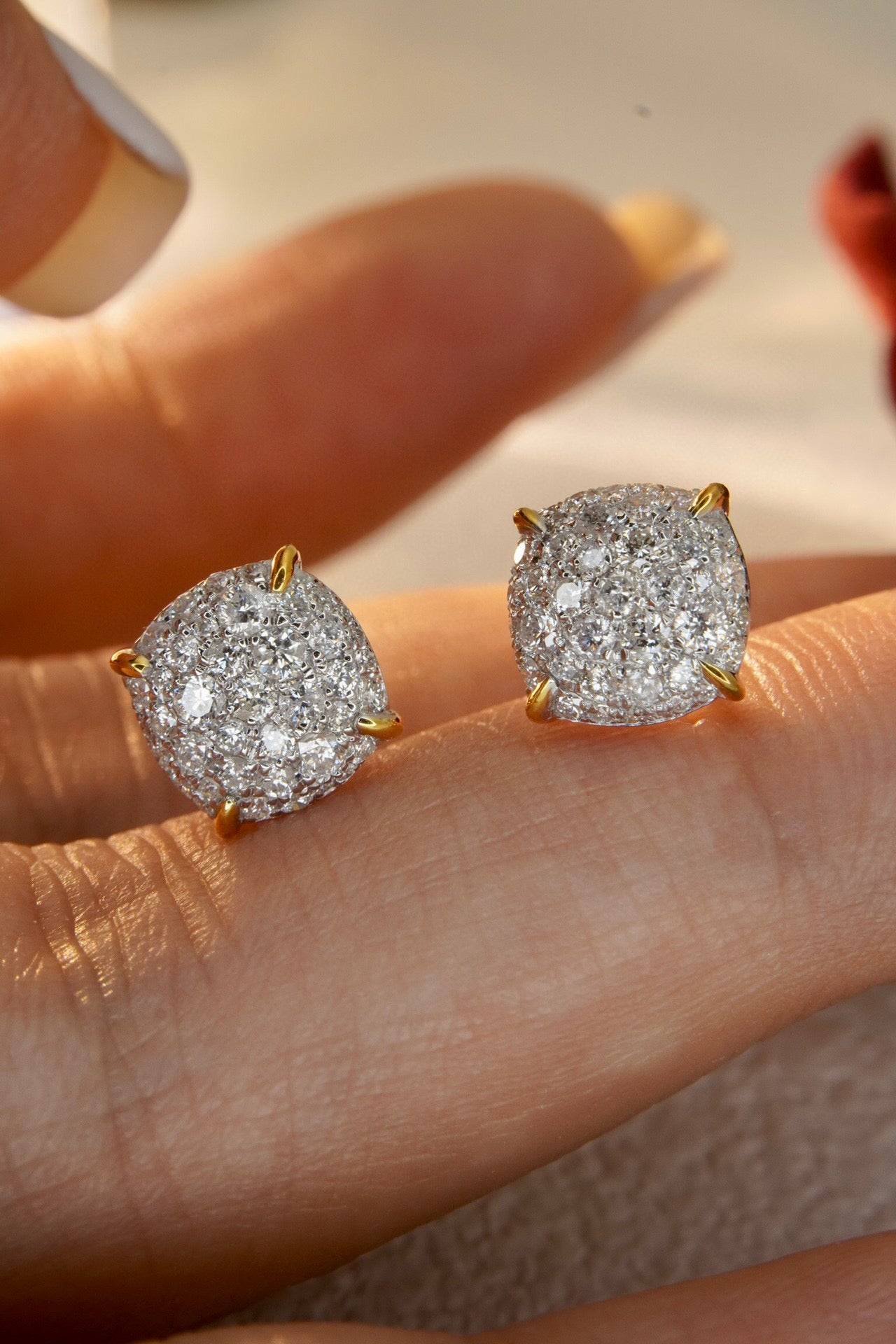 Classic 18K Solid Gold Diamond Stud Earrings