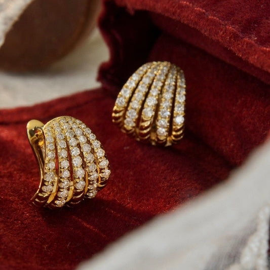 Vintage 18K Solid Gold Diamond Earrings