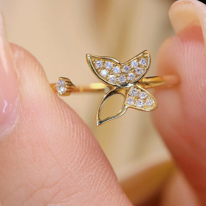 18K Solid Gold Diamond Butterfly Band