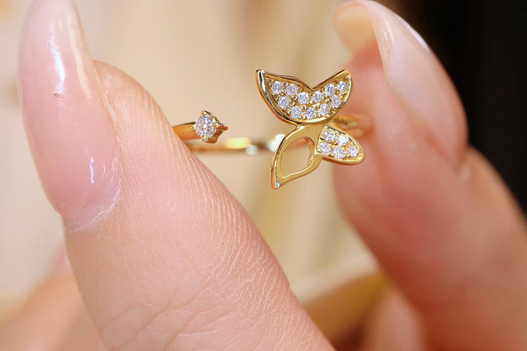 18K Solid Gold Diamond Butterfly Band