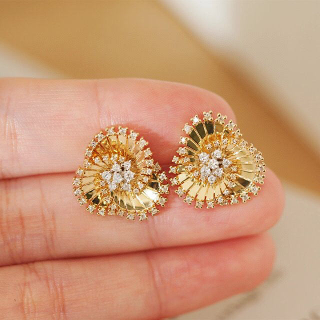 Art Deco 18K Solid Gold Diamond Earrings