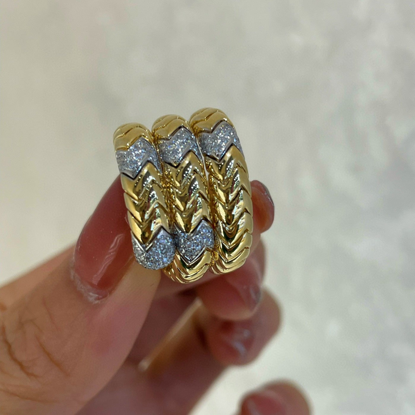 Vintage Snake Band, 18K Solid Gold Diamond Ring