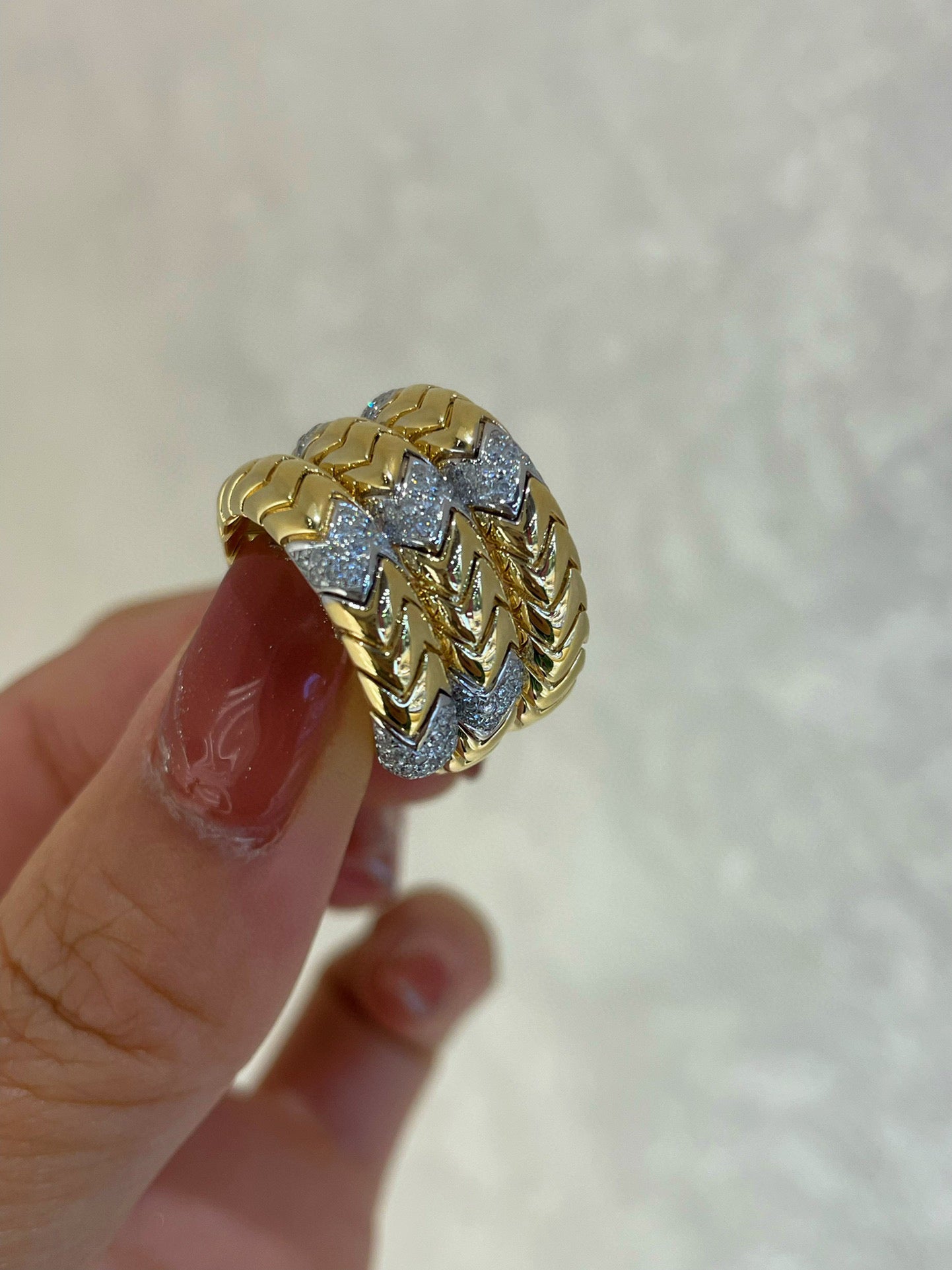 Vintage Snake Band, 18K Solid Gold Diamond Ring