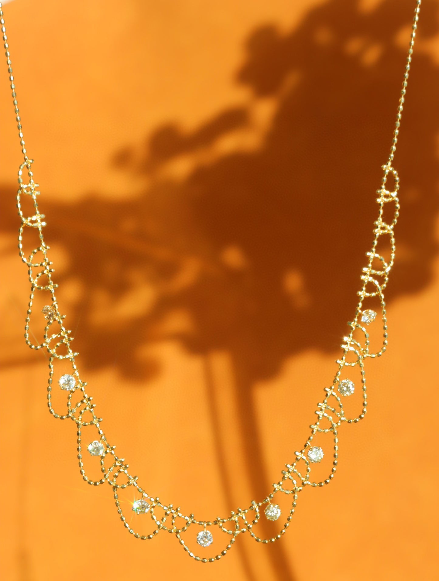 Vintage 18K Solid Gold Diamond Lace Necklace , wedding necklace