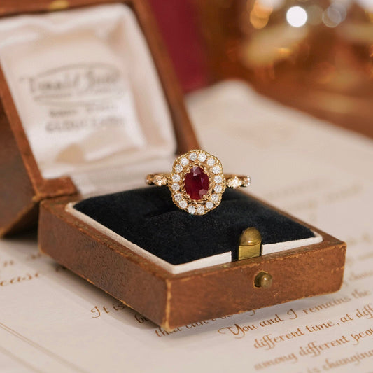 Art Deco 18K Solid Gold Ruby Diamond Ring