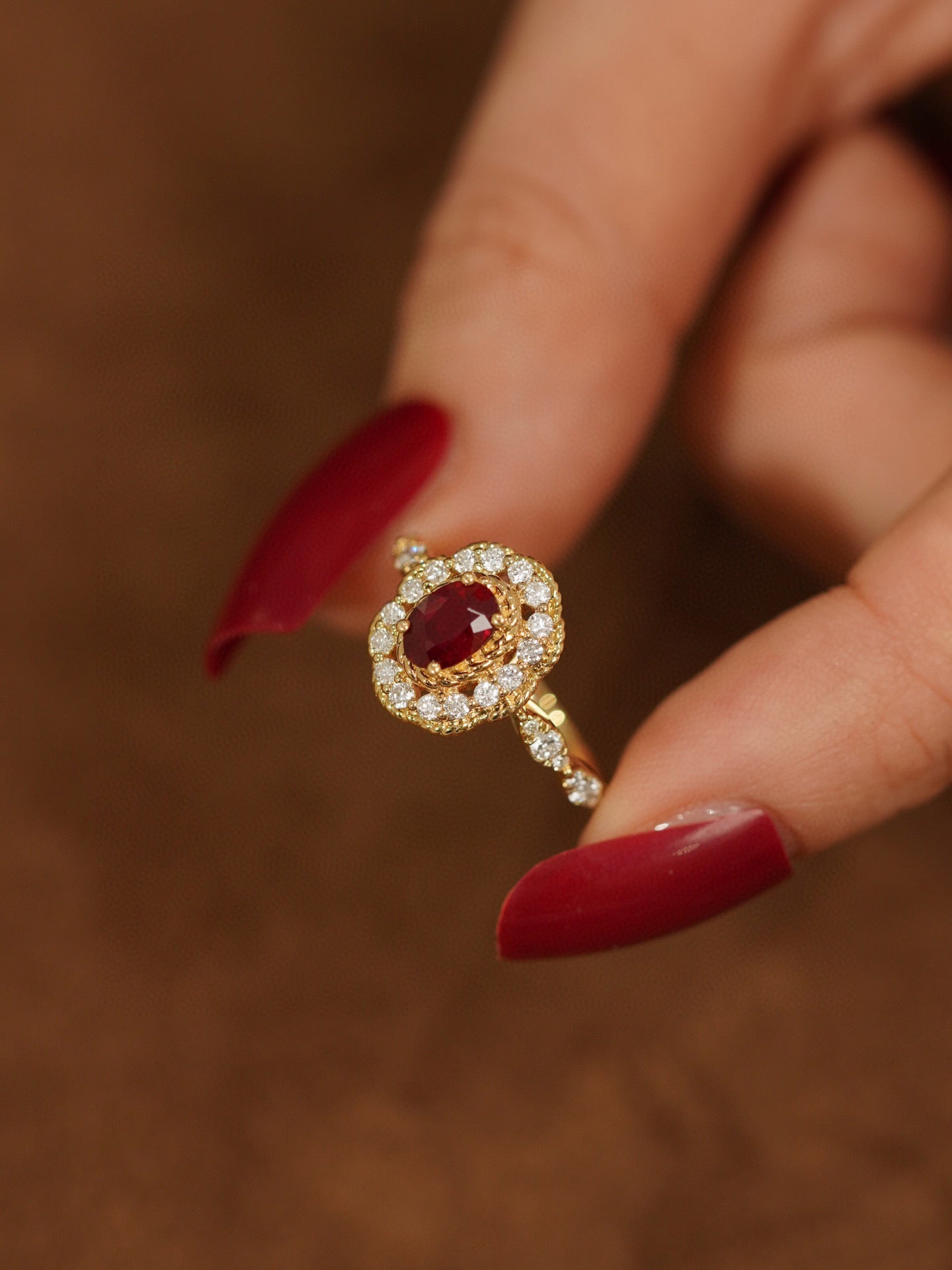 Art Deco 18K Solid Gold Ruby Diamond Ring