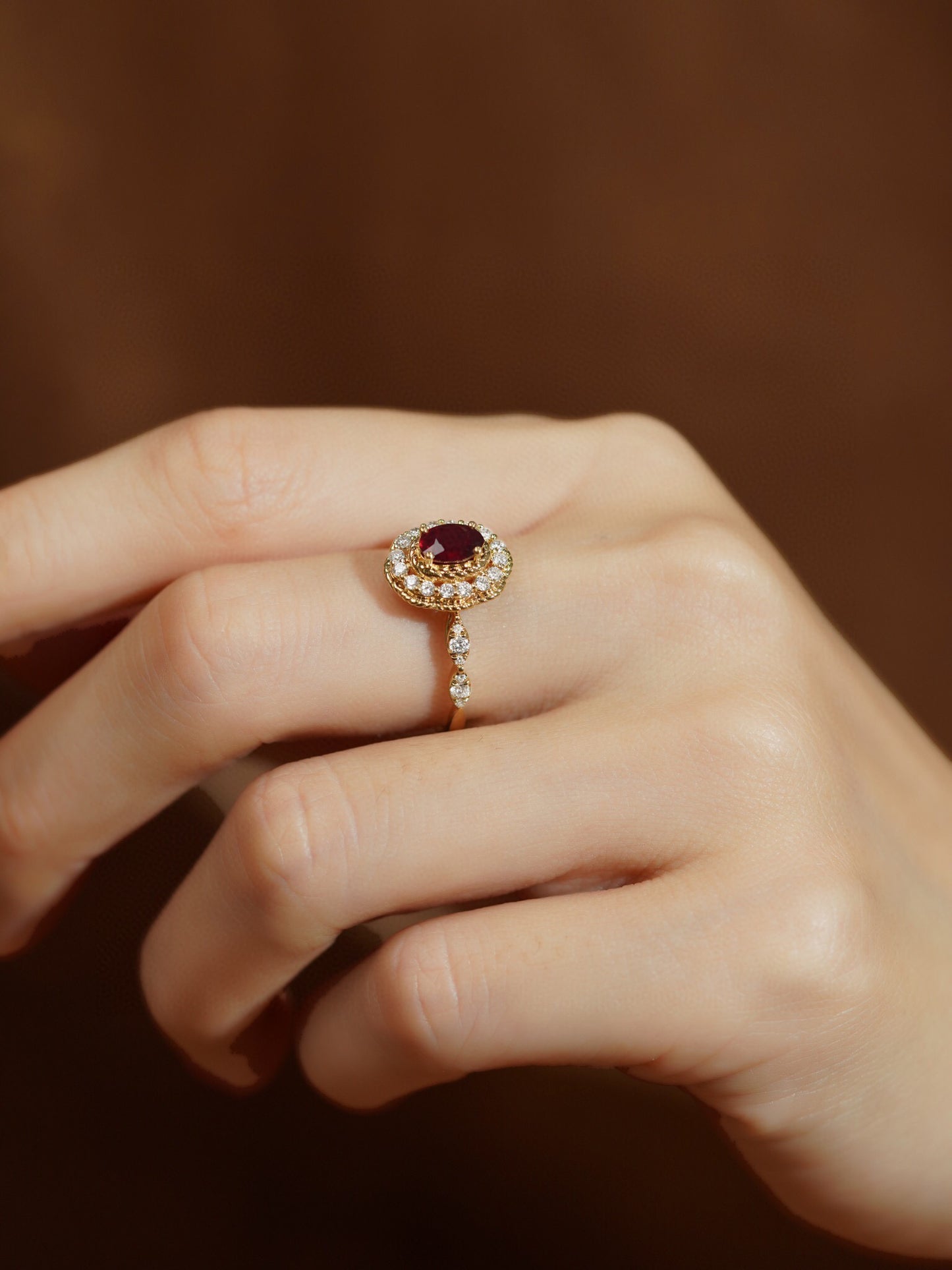 Art Deco 18K Solid Gold Ruby Diamond Ring