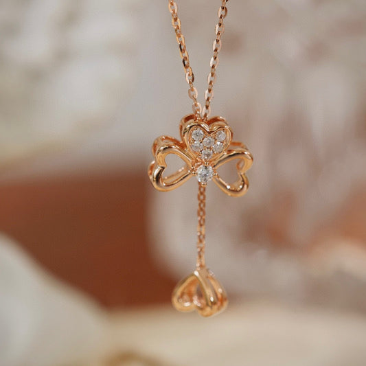 Vintage 18K Solid Gold Clover Diamond Necklace