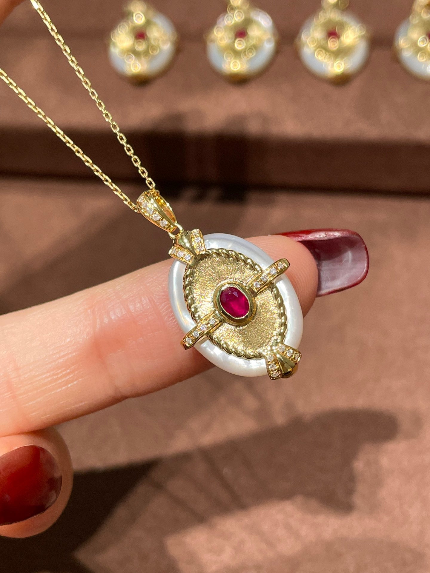 Art Deco 18K Solid Gold Ruby Pendant