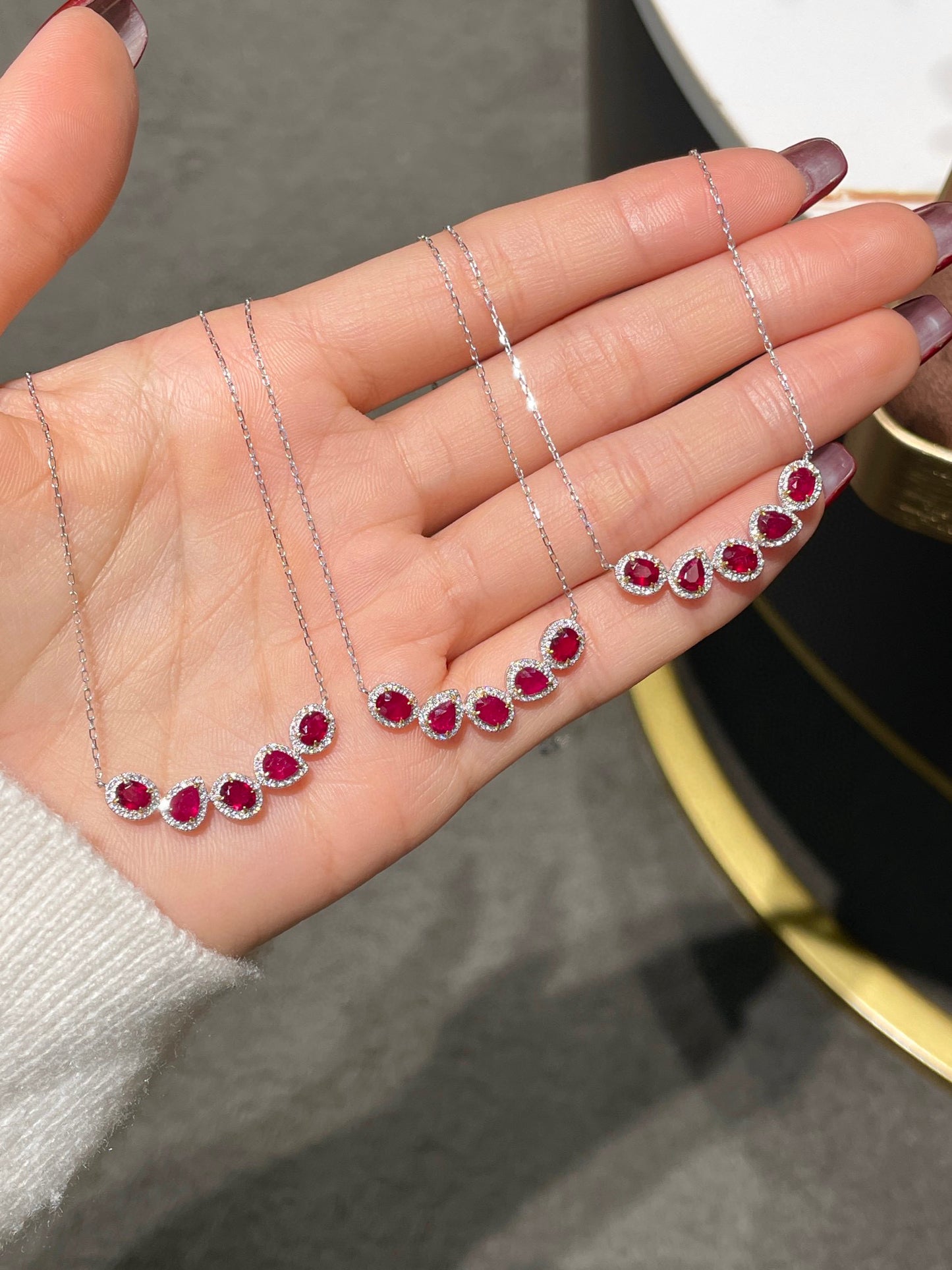 Vintage 18K Solid Gold Ruby Diamond Necklace