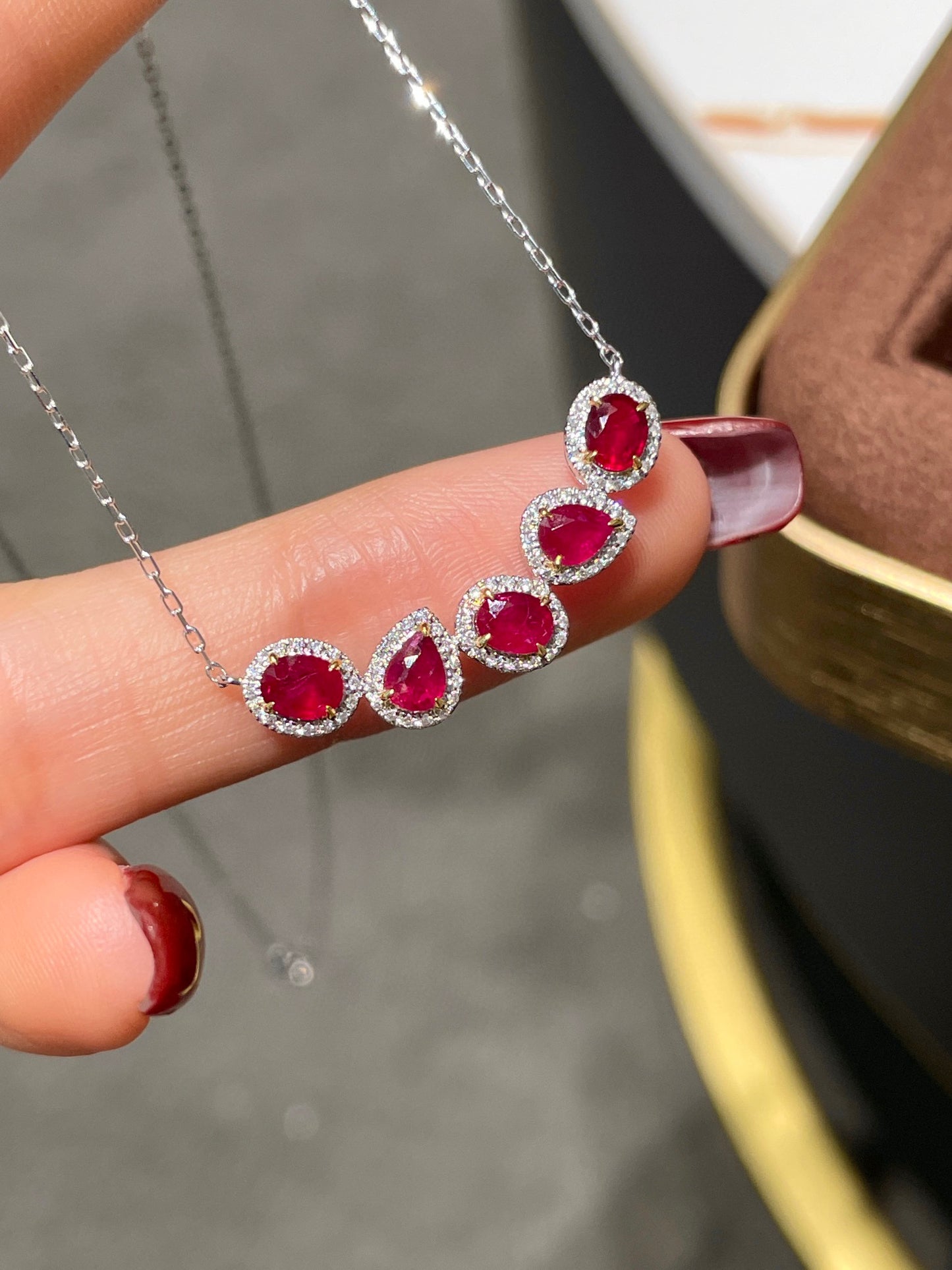 Vintage 18K Solid Gold Ruby Diamond Necklace