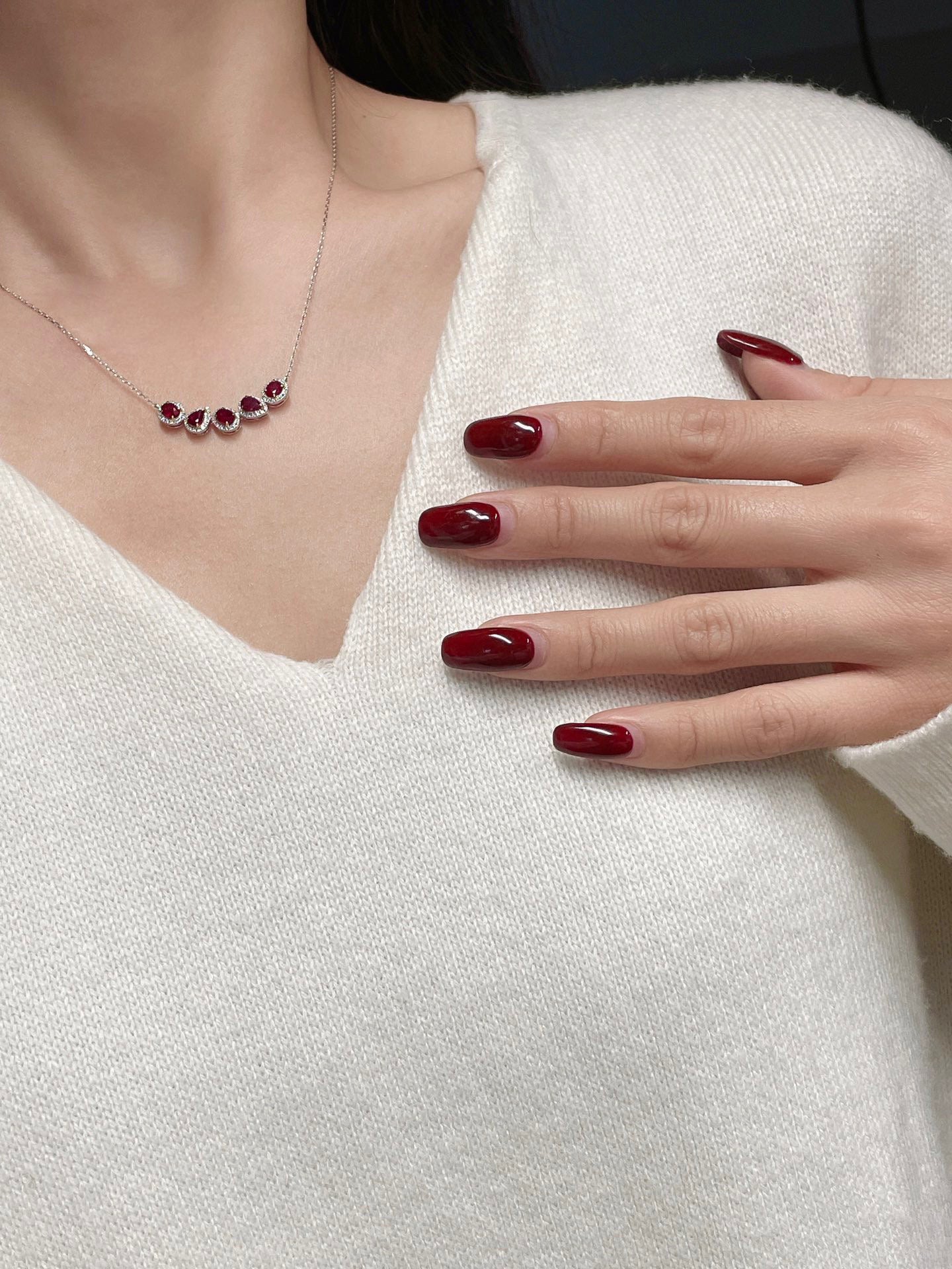 Vintage 18K Solid Gold Ruby Diamond Necklace