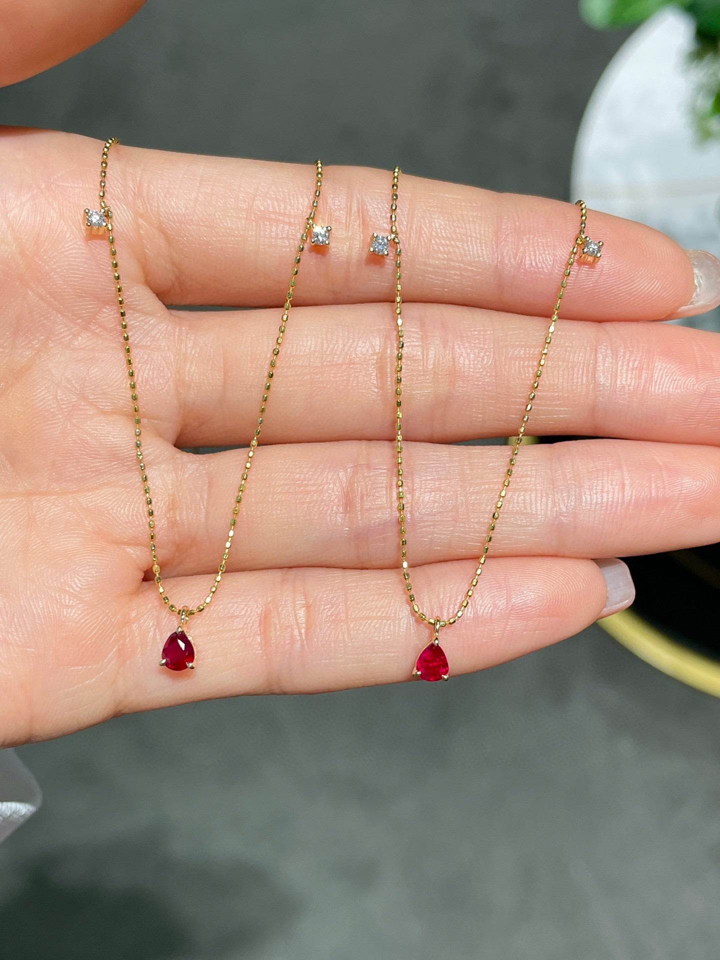 Vintage 18K Solid Gold Ruby Diamond Necklace