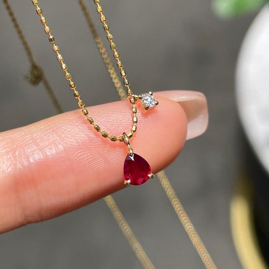 Vintage 18K Solid Gold Ruby Diamond Necklace